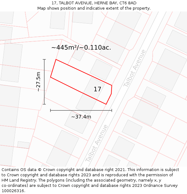 17, TALBOT AVENUE, HERNE BAY, CT6 8AD: Plot and title map