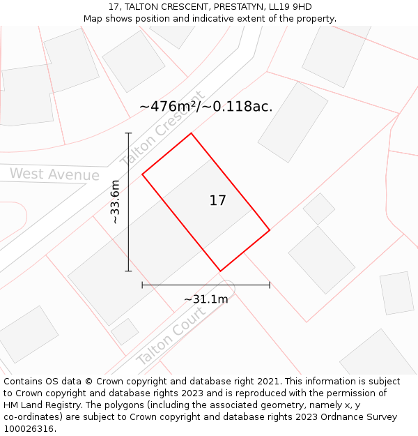 17, TALTON CRESCENT, PRESTATYN, LL19 9HD: Plot and title map