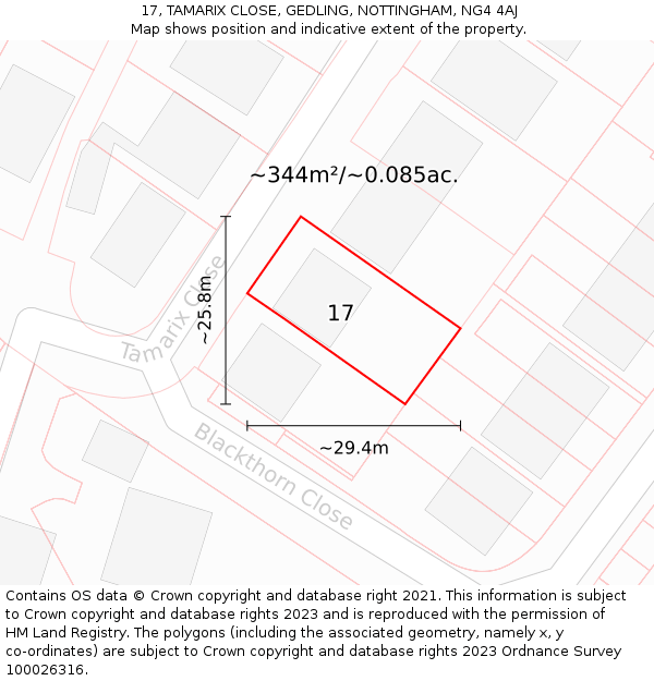 17, TAMARIX CLOSE, GEDLING, NOTTINGHAM, NG4 4AJ: Plot and title map