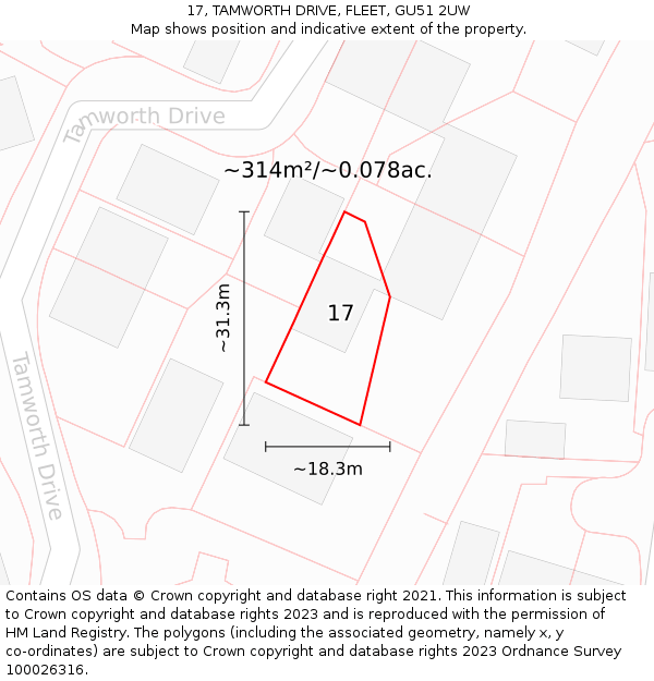 17, TAMWORTH DRIVE, FLEET, GU51 2UW: Plot and title map