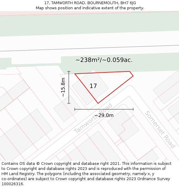 17, TAMWORTH ROAD, BOURNEMOUTH, BH7 6JG: Plot and title map