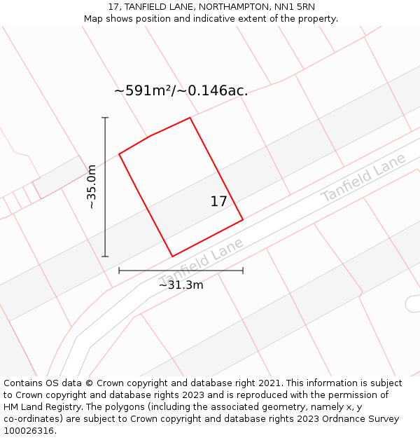 17, TANFIELD LANE, NORTHAMPTON, NN1 5RN: Plot and title map