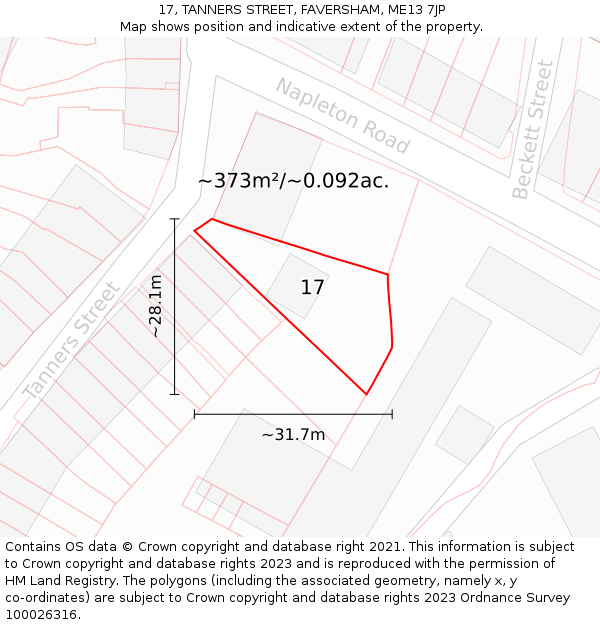 17, TANNERS STREET, FAVERSHAM, ME13 7JP: Plot and title map