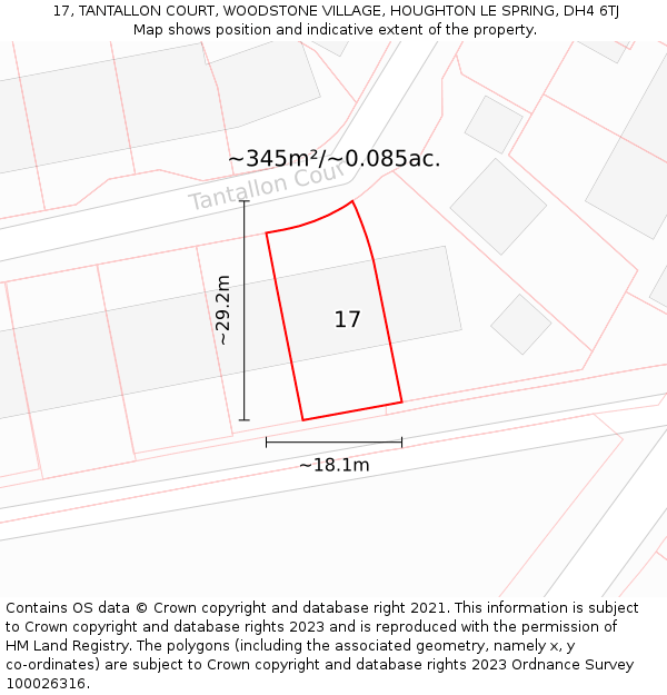 17, TANTALLON COURT, WOODSTONE VILLAGE, HOUGHTON LE SPRING, DH4 6TJ: Plot and title map