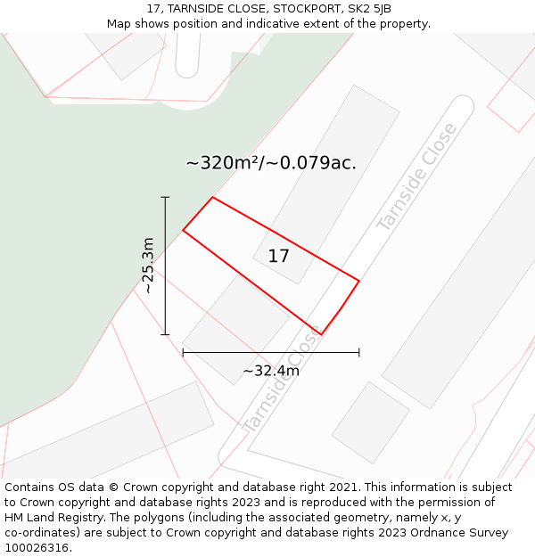 17, TARNSIDE CLOSE, STOCKPORT, SK2 5JB: Plot and title map