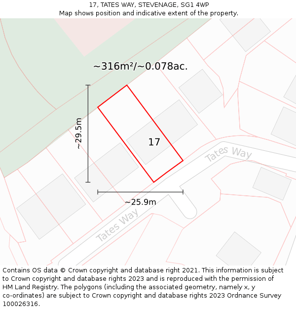 17, TATES WAY, STEVENAGE, SG1 4WP: Plot and title map