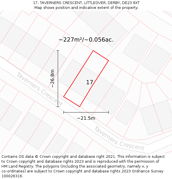 17, TAVERNERS CRESCENT, LITTLEOVER, DERBY, DE23 6XT: Plot and title map