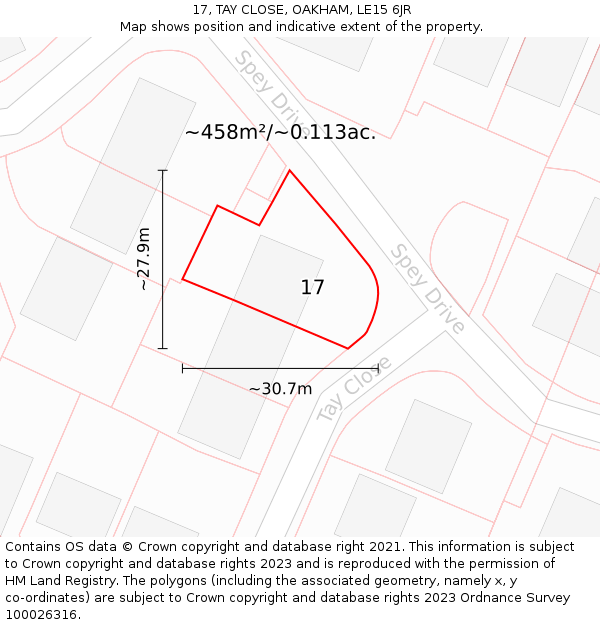 17, TAY CLOSE, OAKHAM, LE15 6JR: Plot and title map