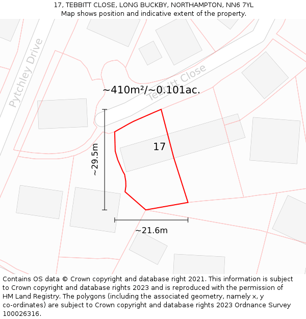 17, TEBBITT CLOSE, LONG BUCKBY, NORTHAMPTON, NN6 7YL: Plot and title map