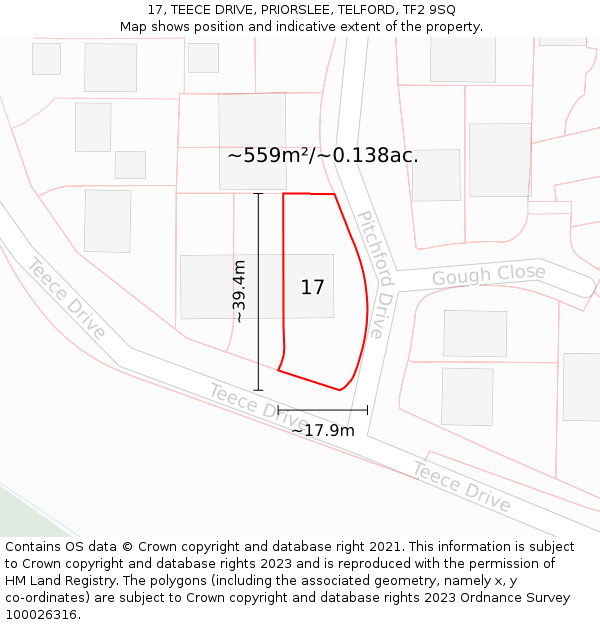 17, TEECE DRIVE, PRIORSLEE, TELFORD, TF2 9SQ: Plot and title map