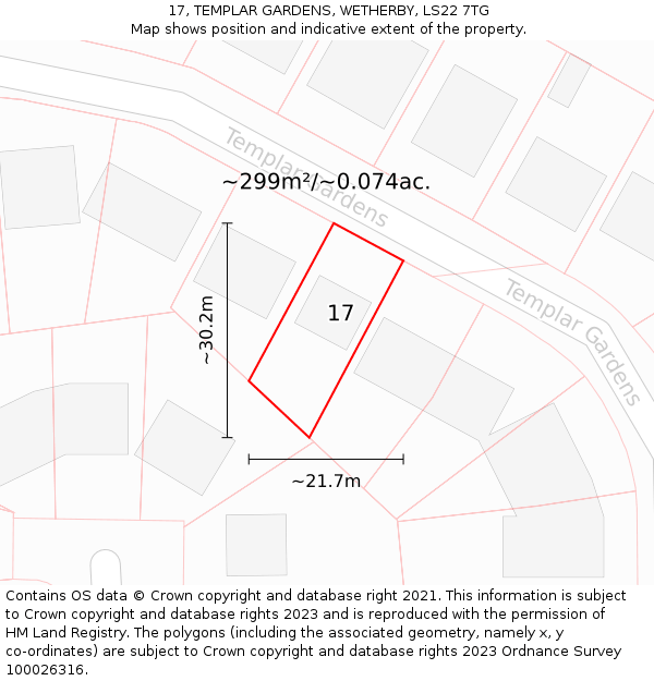 17, TEMPLAR GARDENS, WETHERBY, LS22 7TG: Plot and title map