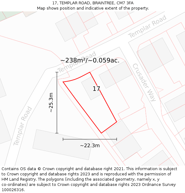 17, TEMPLAR ROAD, BRAINTREE, CM7 3FA: Plot and title map
