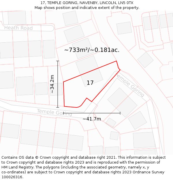 17, TEMPLE GORING, NAVENBY, LINCOLN, LN5 0TX: Plot and title map