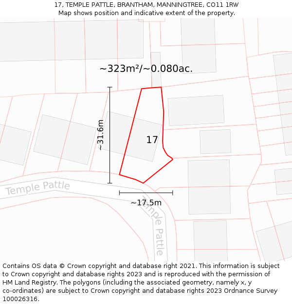 17, TEMPLE PATTLE, BRANTHAM, MANNINGTREE, CO11 1RW: Plot and title map