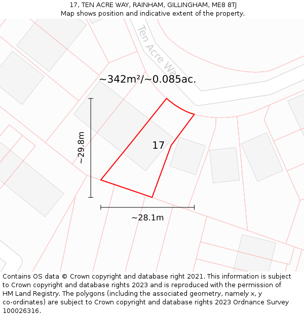 17, TEN ACRE WAY, RAINHAM, GILLINGHAM, ME8 8TJ: Plot and title map