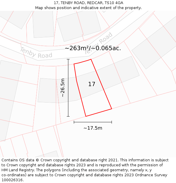 17, TENBY ROAD, REDCAR, TS10 4GA: Plot and title map