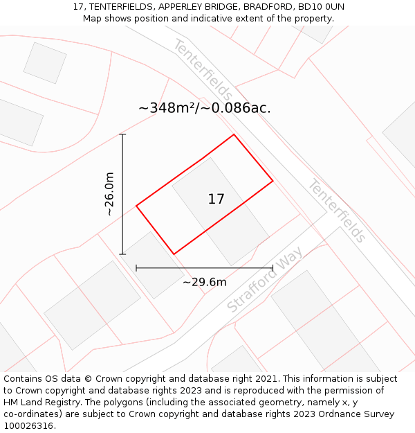 17, TENTERFIELDS, APPERLEY BRIDGE, BRADFORD, BD10 0UN: Plot and title map