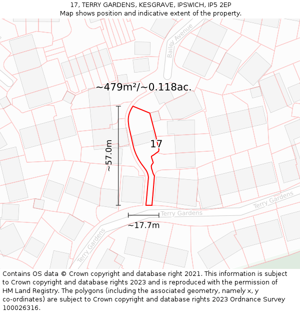 17, TERRY GARDENS, KESGRAVE, IPSWICH, IP5 2EP: Plot and title map