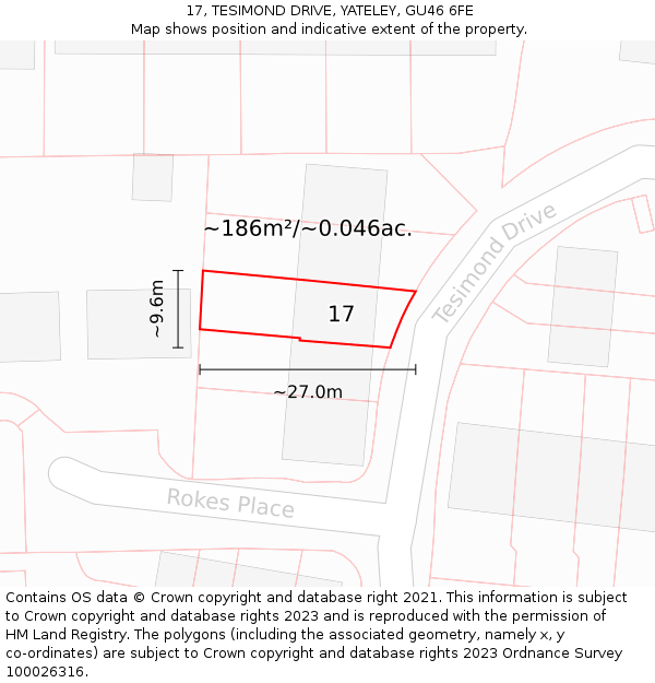 17, TESIMOND DRIVE, YATELEY, GU46 6FE: Plot and title map