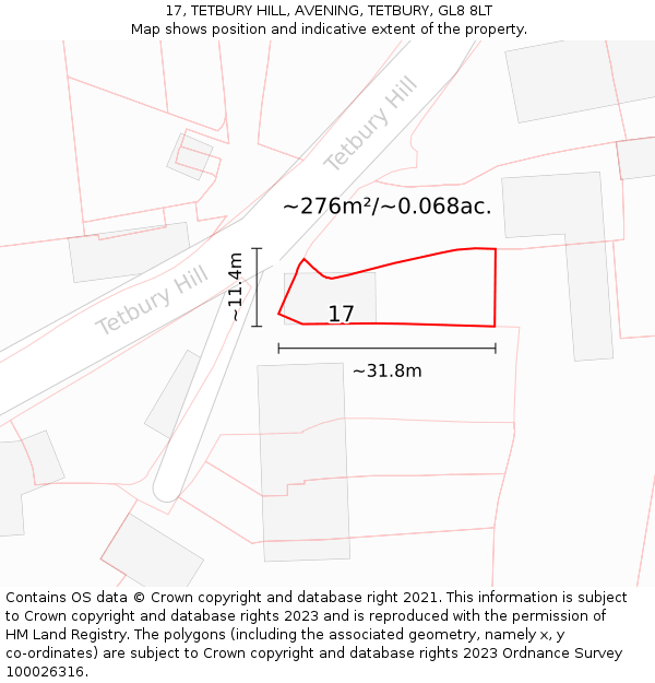 17, TETBURY HILL, AVENING, TETBURY, GL8 8LT: Plot and title map