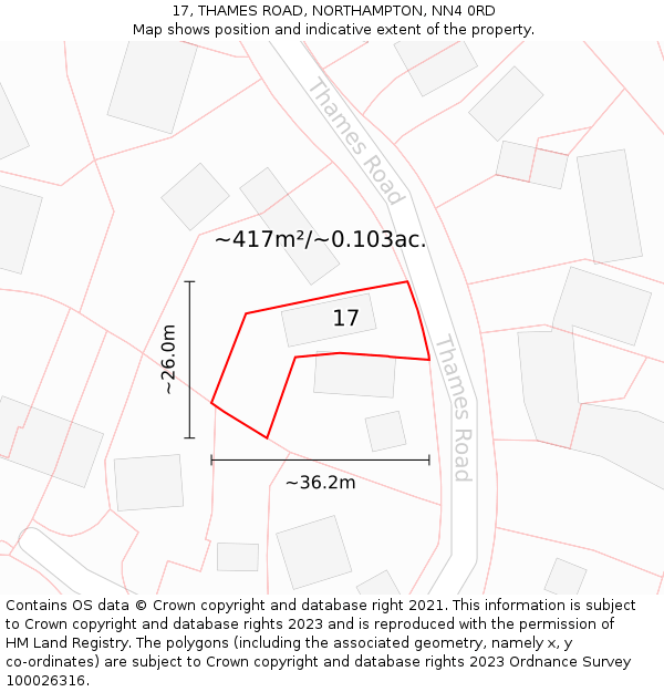 17, THAMES ROAD, NORTHAMPTON, NN4 0RD: Plot and title map