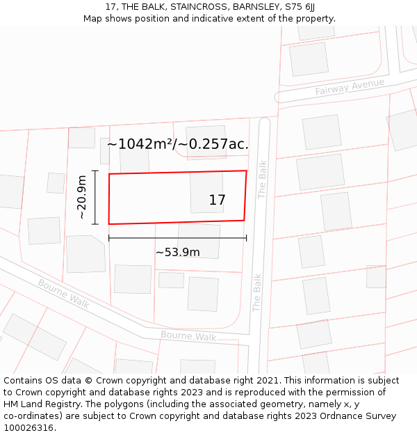 17, THE BALK, STAINCROSS, BARNSLEY, S75 6JJ: Plot and title map