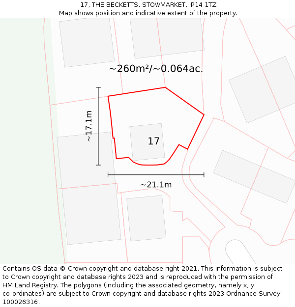 17, THE BECKETTS, STOWMARKET, IP14 1TZ: Plot and title map