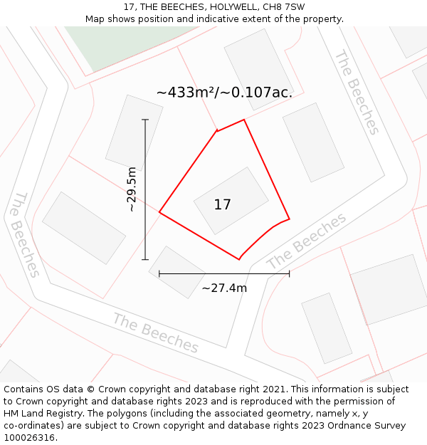 17, THE BEECHES, HOLYWELL, CH8 7SW: Plot and title map