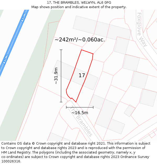 17, THE BRAMBLES, WELWYN, AL6 0PG: Plot and title map