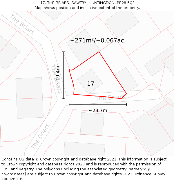 17, THE BRIARS, SAWTRY, HUNTINGDON, PE28 5QF: Plot and title map