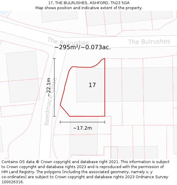 17, THE BULRUSHES, ASHFORD, TN23 5GA: Plot and title map