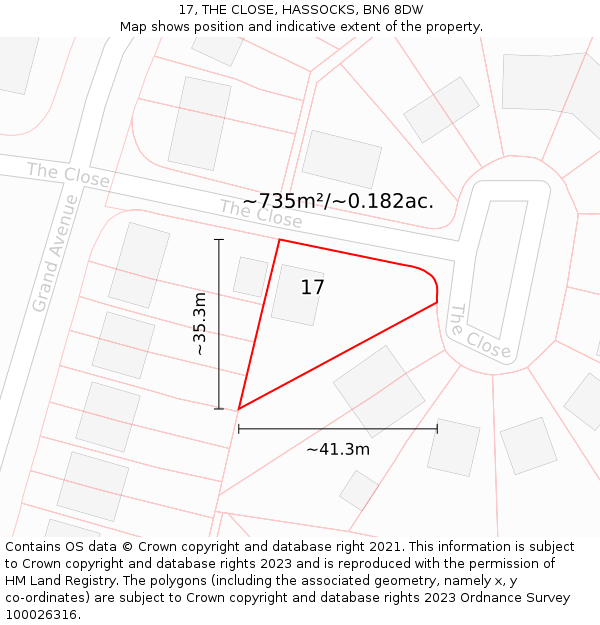 17, THE CLOSE, HASSOCKS, BN6 8DW: Plot and title map