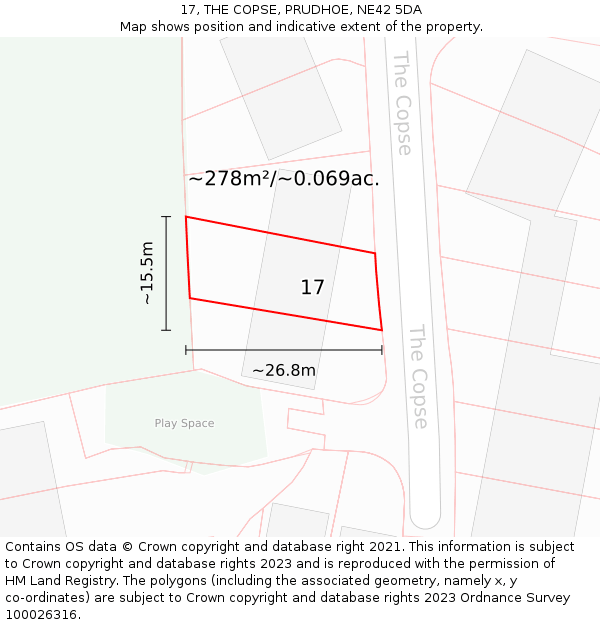 17, THE COPSE, PRUDHOE, NE42 5DA: Plot and title map