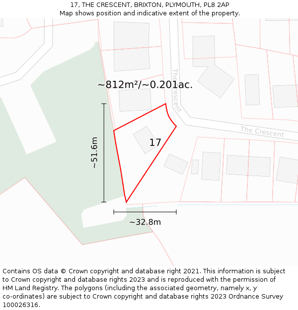 17, THE CRESCENT, BRIXTON, PLYMOUTH, PL8 2AP: Plot and title map