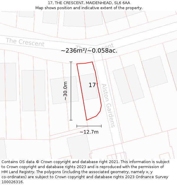 17, THE CRESCENT, MAIDENHEAD, SL6 6AA: Plot and title map