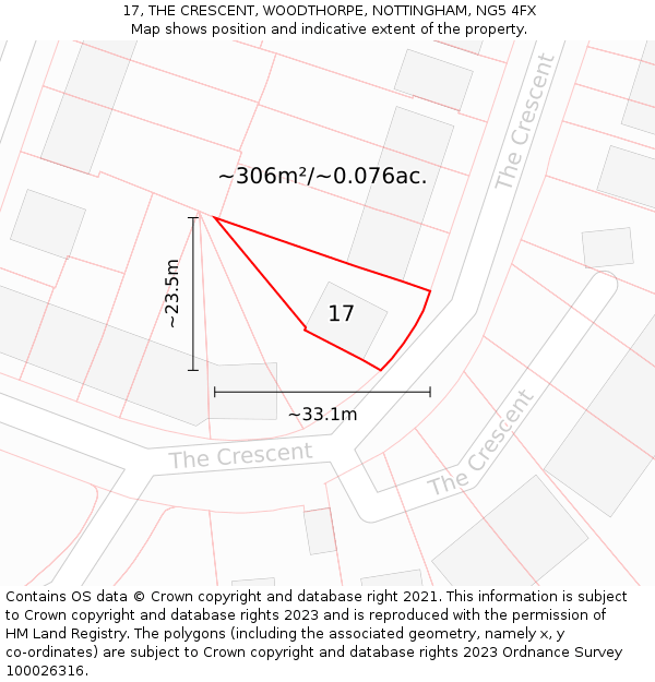 17, THE CRESCENT, WOODTHORPE, NOTTINGHAM, NG5 4FX: Plot and title map