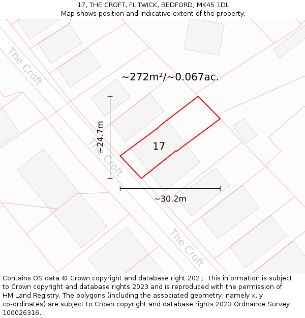 17, THE CROFT, FLITWICK, BEDFORD, MK45 1DL: Plot and title map