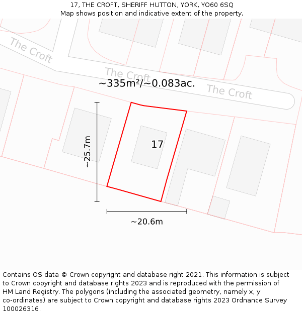 17, THE CROFT, SHERIFF HUTTON, YORK, YO60 6SQ: Plot and title map