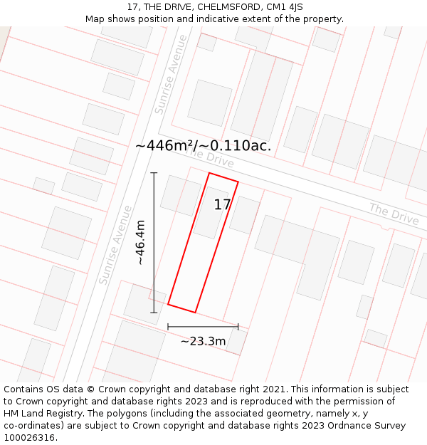 17, THE DRIVE, CHELMSFORD, CM1 4JS: Plot and title map