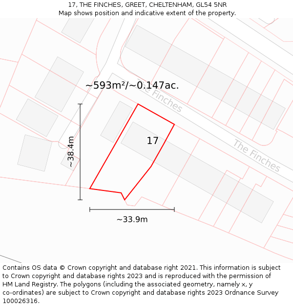 17, THE FINCHES, GREET, CHELTENHAM, GL54 5NR: Plot and title map