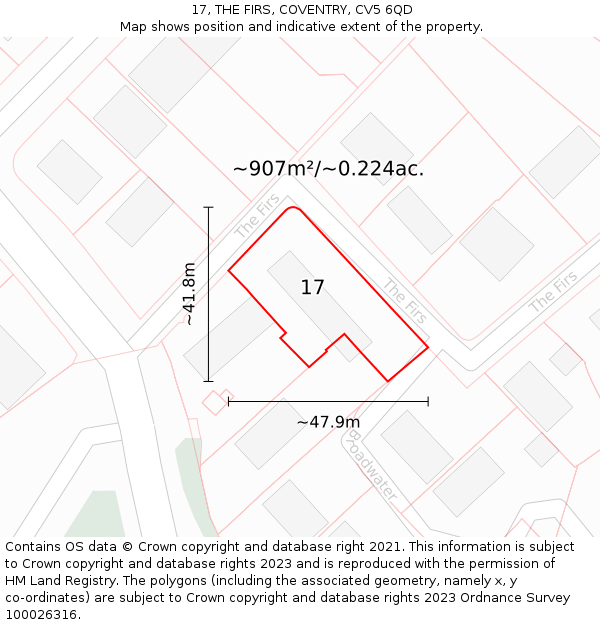 17, THE FIRS, COVENTRY, CV5 6QD: Plot and title map