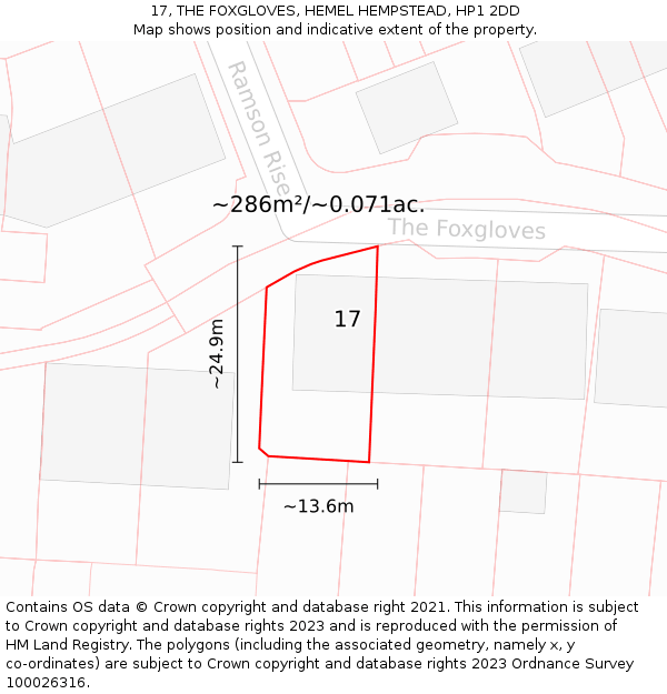 17, THE FOXGLOVES, HEMEL HEMPSTEAD, HP1 2DD: Plot and title map