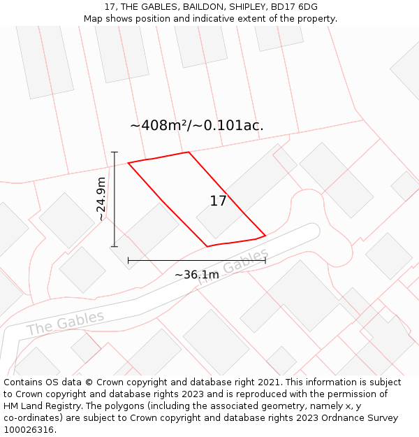 17, THE GABLES, BAILDON, SHIPLEY, BD17 6DG: Plot and title map