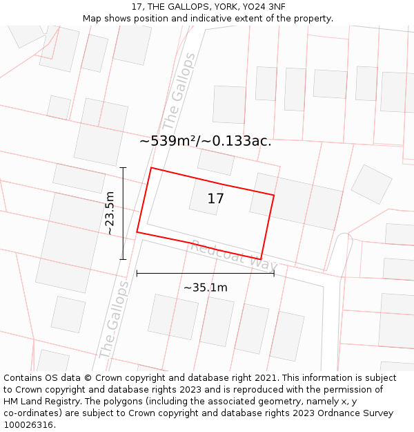 17, THE GALLOPS, YORK, YO24 3NF: Plot and title map