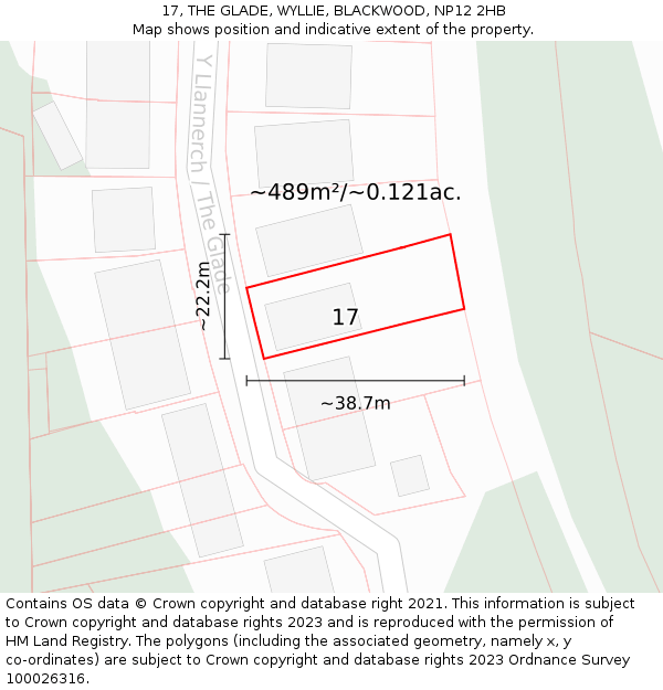 17, THE GLADE, WYLLIE, BLACKWOOD, NP12 2HB: Plot and title map