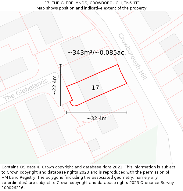 17, THE GLEBELANDS, CROWBOROUGH, TN6 1TF: Plot and title map