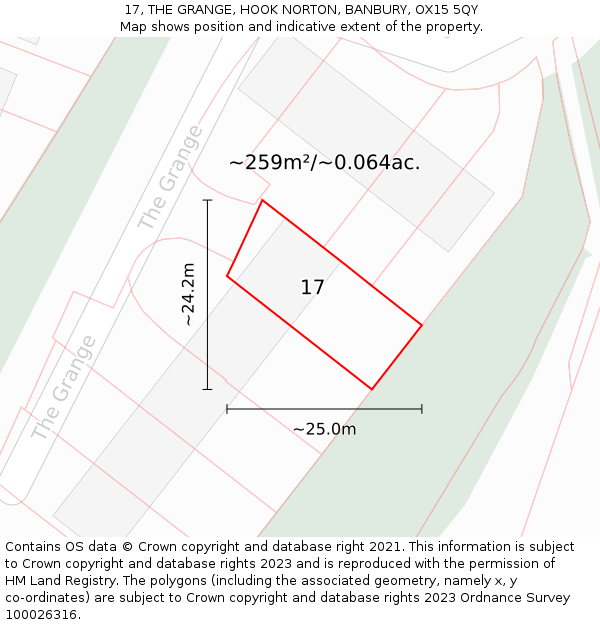 17, THE GRANGE, HOOK NORTON, BANBURY, OX15 5QY: Plot and title map