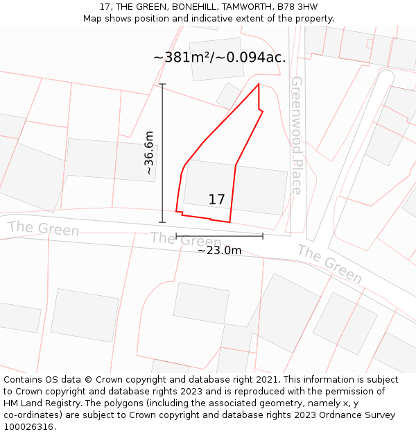 17, THE GREEN, BONEHILL, TAMWORTH, B78 3HW: Plot and title map