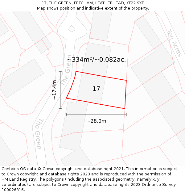 17, THE GREEN, FETCHAM, LEATHERHEAD, KT22 9XE: Plot and title map