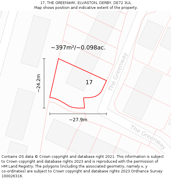 17, THE GREENWAY, ELVASTON, DERBY, DE72 3UL: Plot and title map